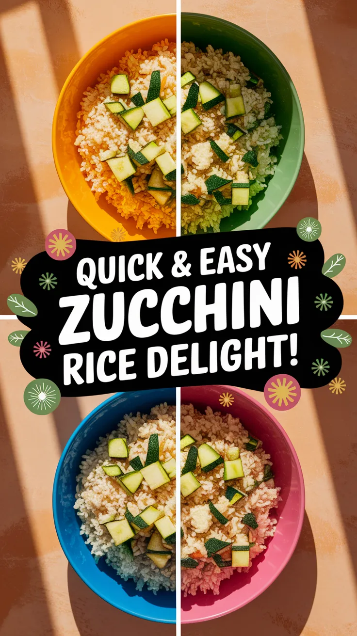 Bowl of lazy microwave boxed rice topped with diced zucchini for a quick meal.