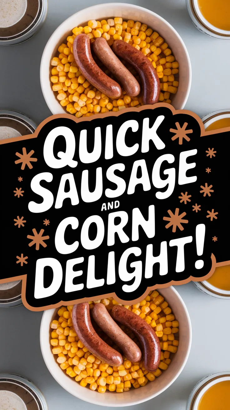Delicious lazy microwave pre-cooked sausage served with canned corn