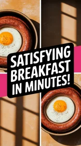 Delicious lazy microwave pre-cooked sausage and egg breakfast.