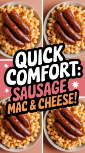 Delicious lazy microwave pre-cooked sausage served with creamy mac and cheese