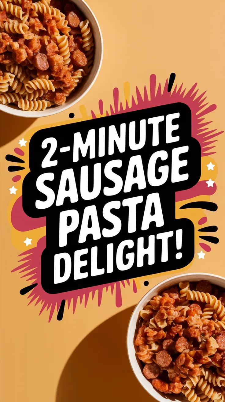 A bowl of pasta with pre-cooked sausage, ready in just two minutes.