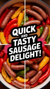 Brightly colored pre-cooked sausage and peppers in a bowl for a quick meal.