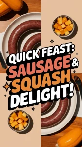 Pre-cooked sausage and canned diced squash arranged on a plate, showcasing a quick meal option.
