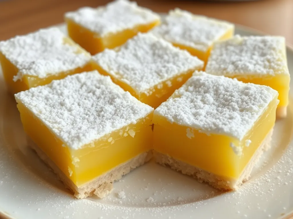 Lemon Bars with Spring Zing featuring a microwave crust topped with powdered sugar.