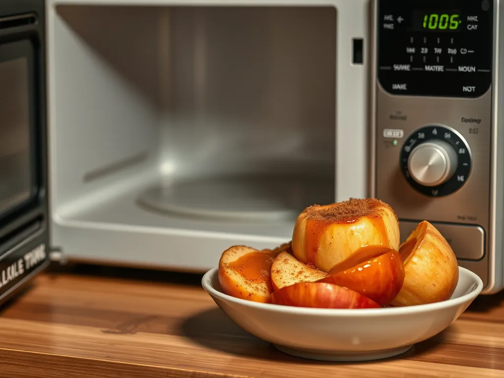 Delicious baked apples ready to be microwaved, showcasing a simple cooking process.
