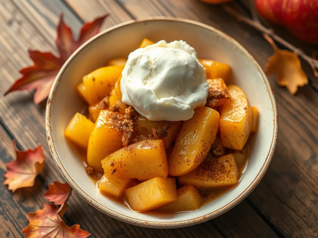 Bowl of apple salsa with whipped cream, featuring canned black beans and spices.