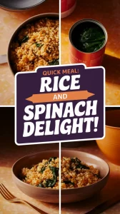 Quick meal of microwave boxed rice with canned spinach, highlighting a delicious and easy recipe.