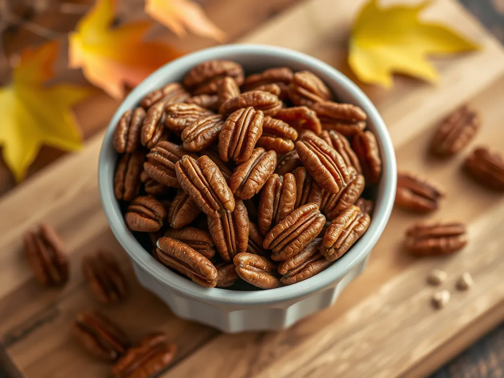 Bowl of crunchy Cajun pecans ready for a quick microwave snack