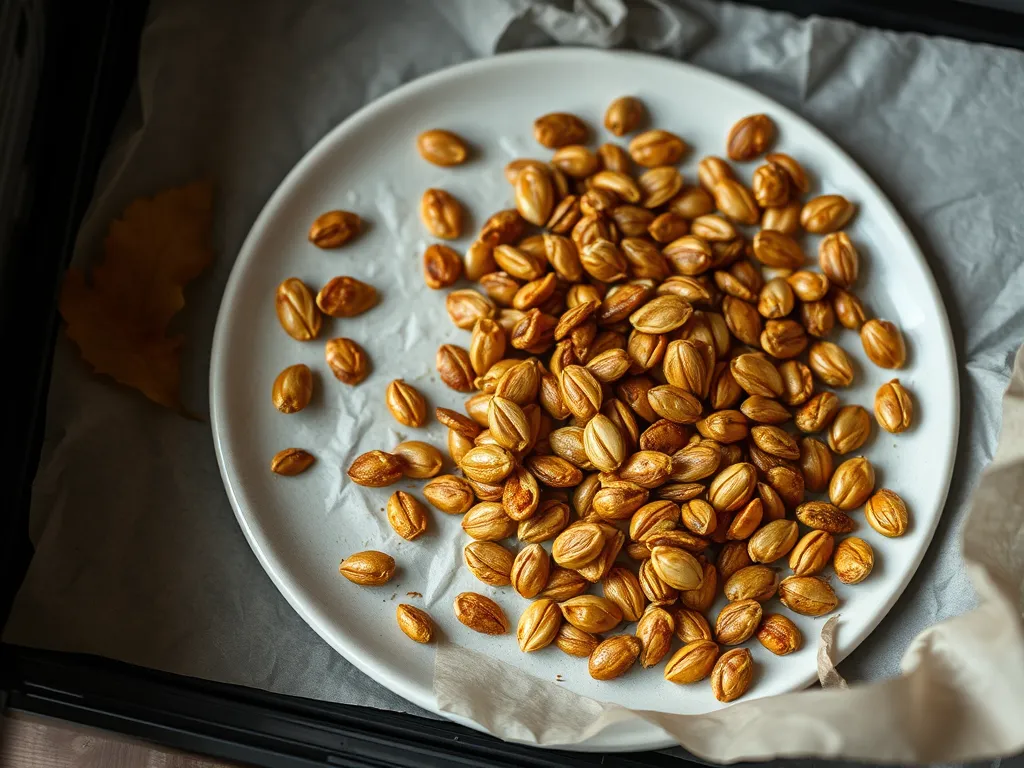 Deliciously roasted Cajun pumpkin seeds on a plate ready to eat