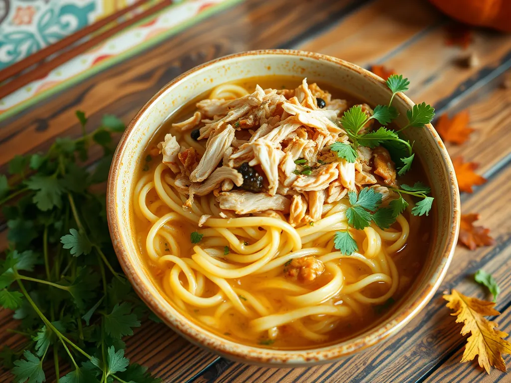 Delicious bowl of lazy microwave canned chicken and instant rice with herbs.