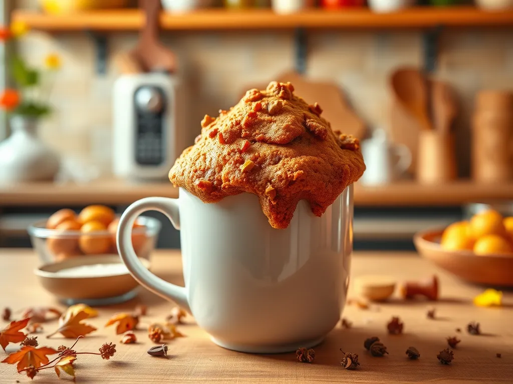 Moist microwave chai latte cake in a mug, showcasing a fluffy texture and spices.