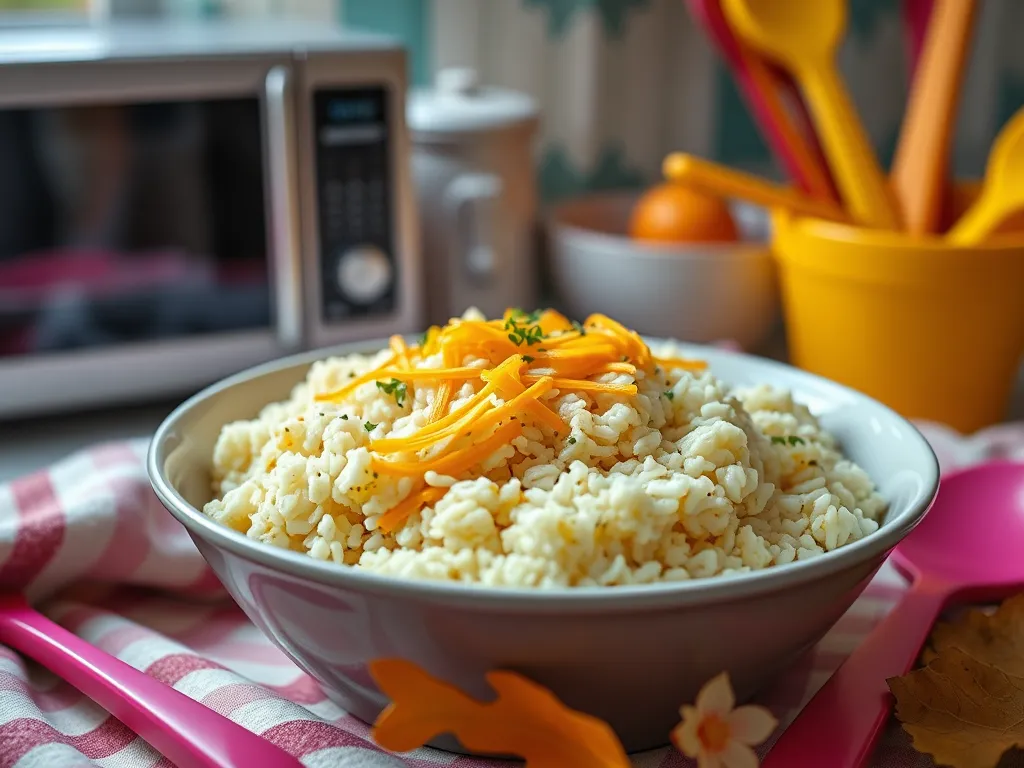 Bowl of cheesy cauliflower rice ready in 2 minutes, perfect for keto diet.