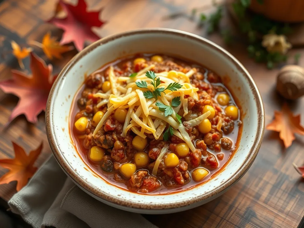 Delicious bowl of quick microwave chili cheese corn topped with cheese and herbs