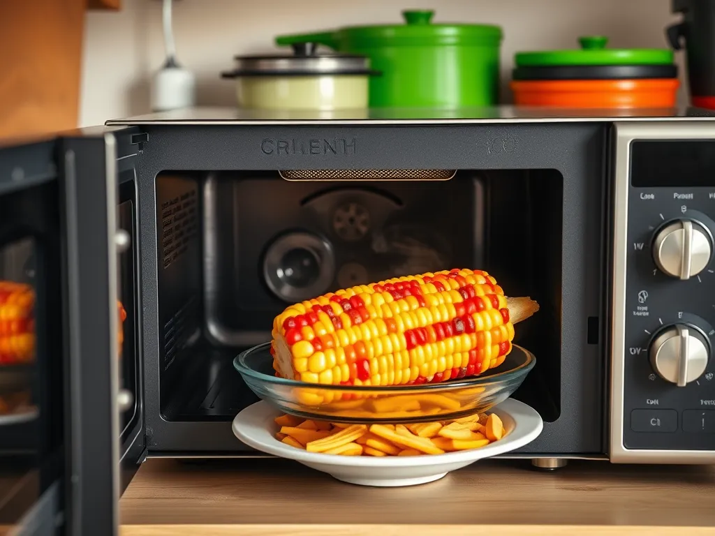 Corn on the cob being microwaved for quick chili lime recipe