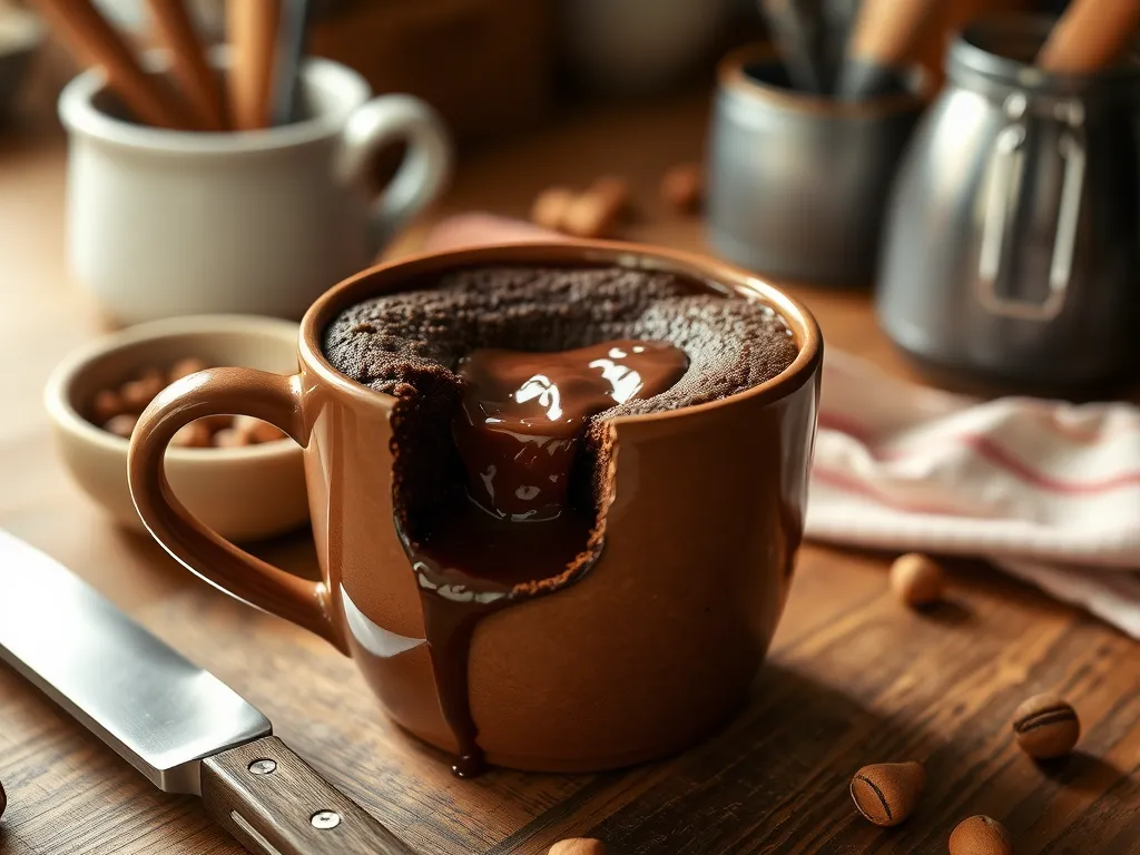Delicious chocolate hazelnut mug cake prepared in a microwave
