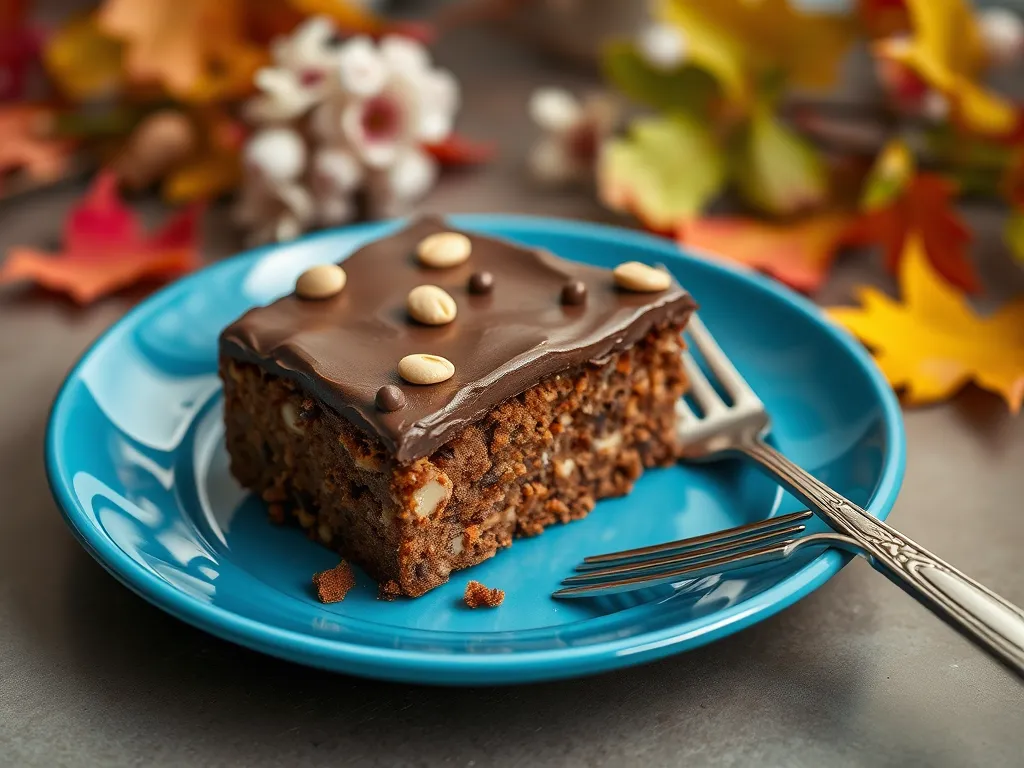 Delicious microwave chocolate peanut cake topped with chocolate glaze and peanuts