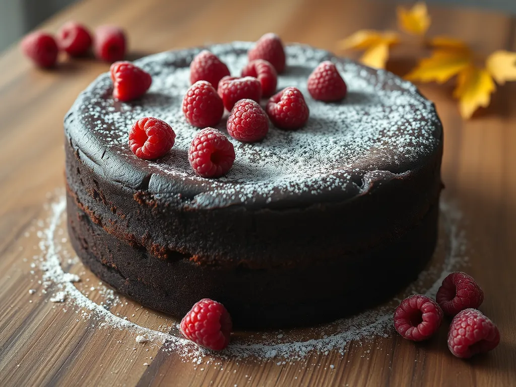 Delicious microwave chocolate raspberry cake topped with fresh raspberries