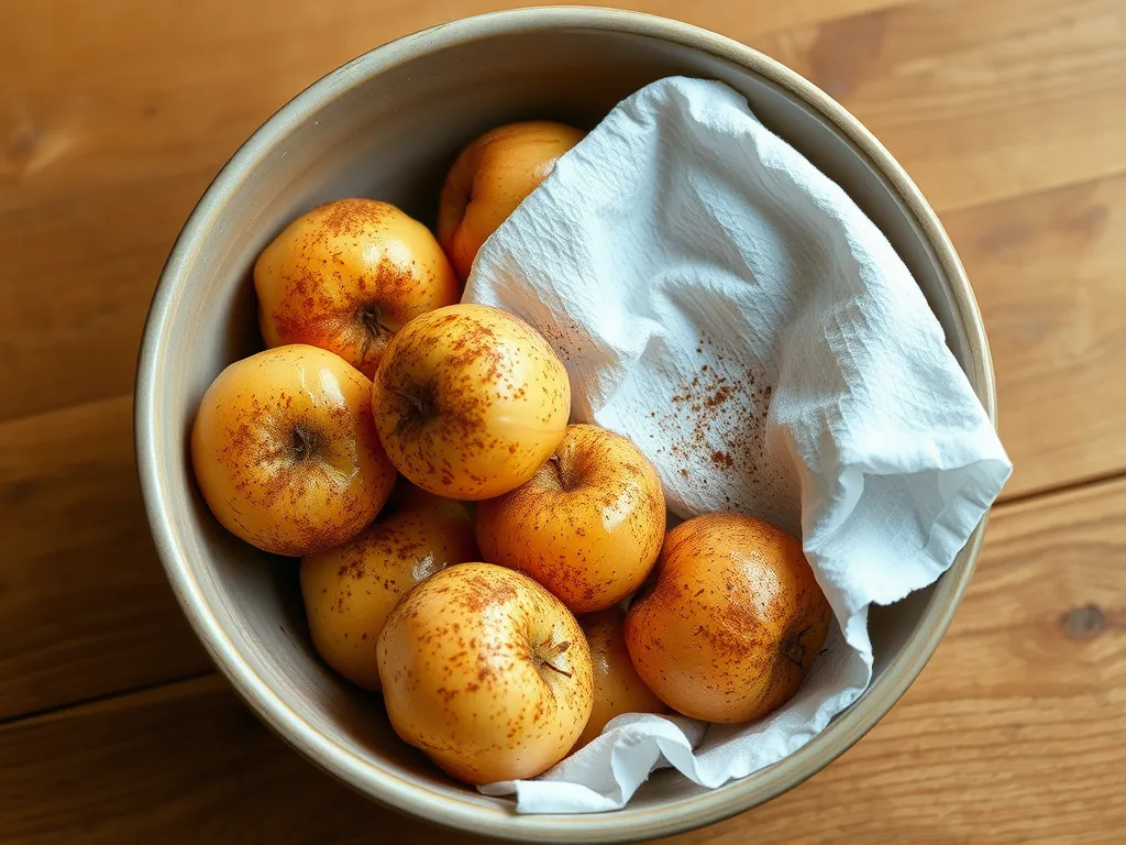 Fresh apples sprinkled with cinnamon ready for microwave preparation.
