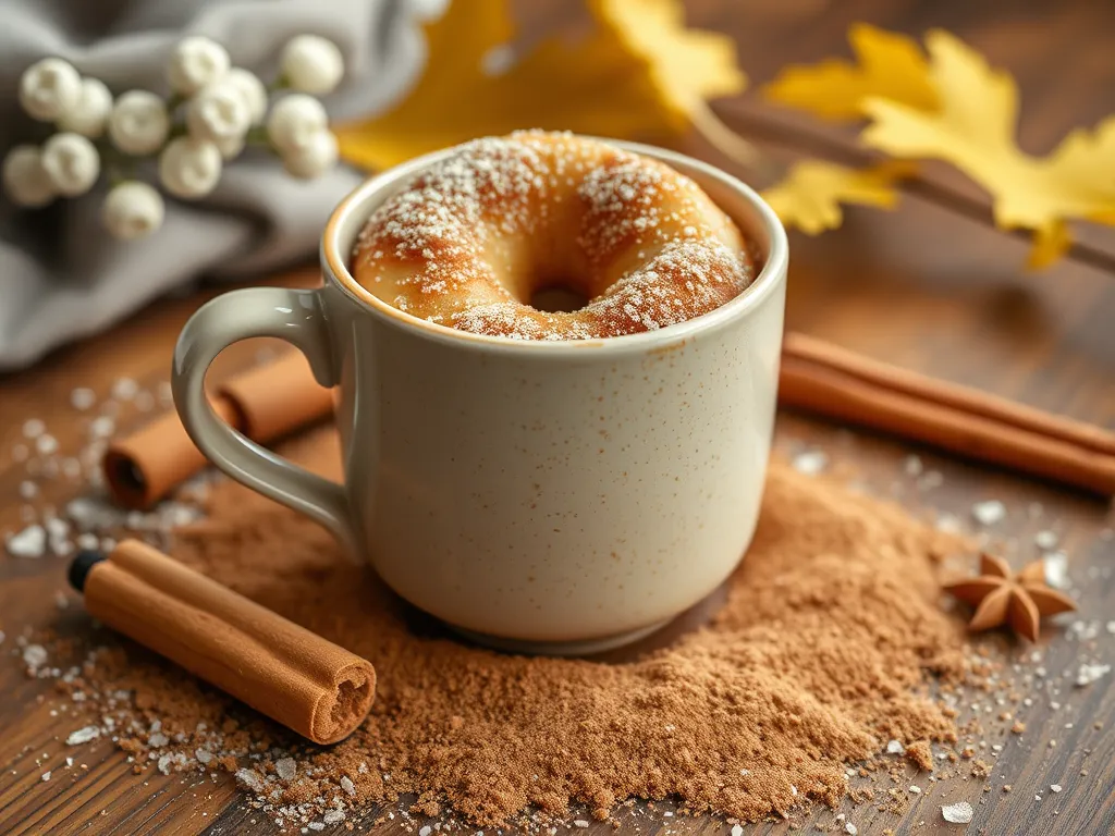 Delicious 2-Minute Microwave Cinnamon Sugar Donut Mug topped with powdered sugar.