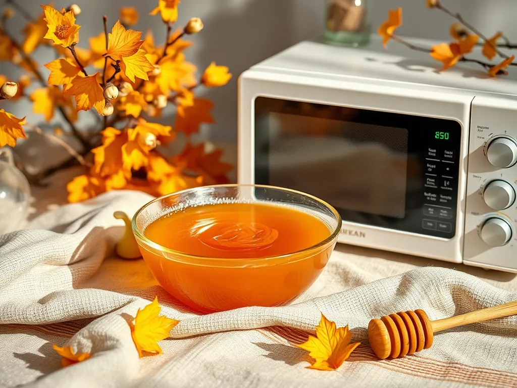 Bowl of melted coconut mixture next to a microwave, perfect for quick coconut clusters