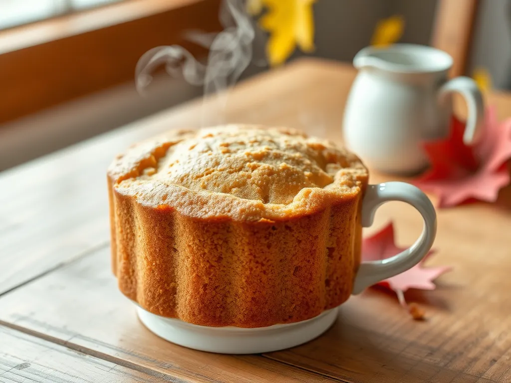Delicious 2-Minute Microwave Coffee Cake in a Mug with steam rising