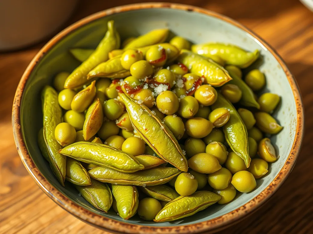 Cooked edamame in a bowl, showcasing the vibrant green color, perfect for microwaving.