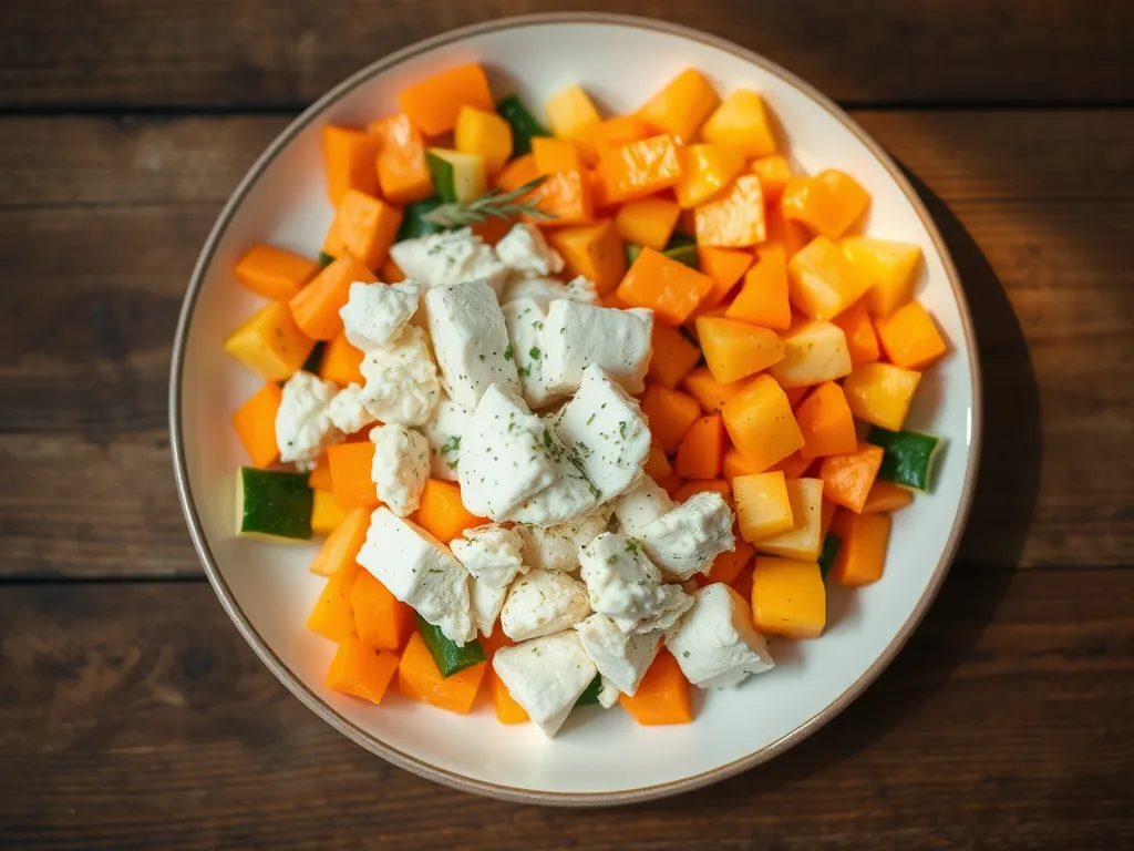 Plate of diced beets and microwave-cooked eggs, showcasing a healthy meal option.