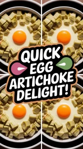 Microwave egg dish with canned diced artichokes for a quick meal.