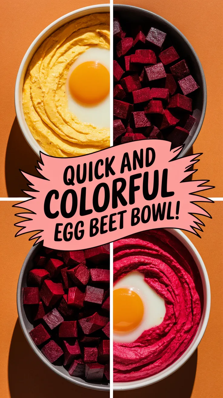 A vibrant bowl of microwave egg and canned diced beets, showcasing a colorful dish.