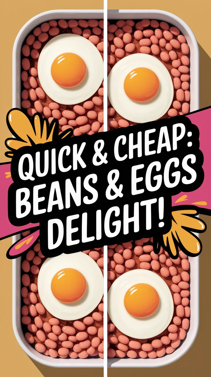 Delicious microwave eggs and canned beans on a plate.