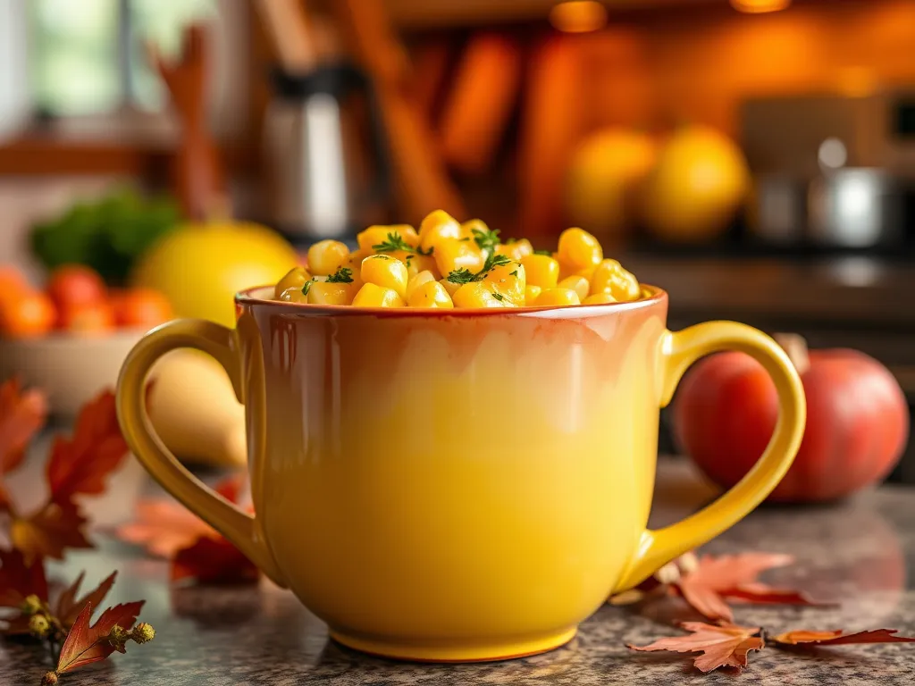 Bowl of canned corn, a cheap microwave egg recipe ingredient
