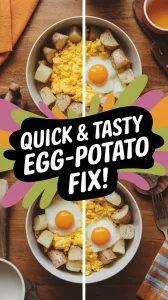 Microwave egg and canned diced potatoes dish for a quick meal