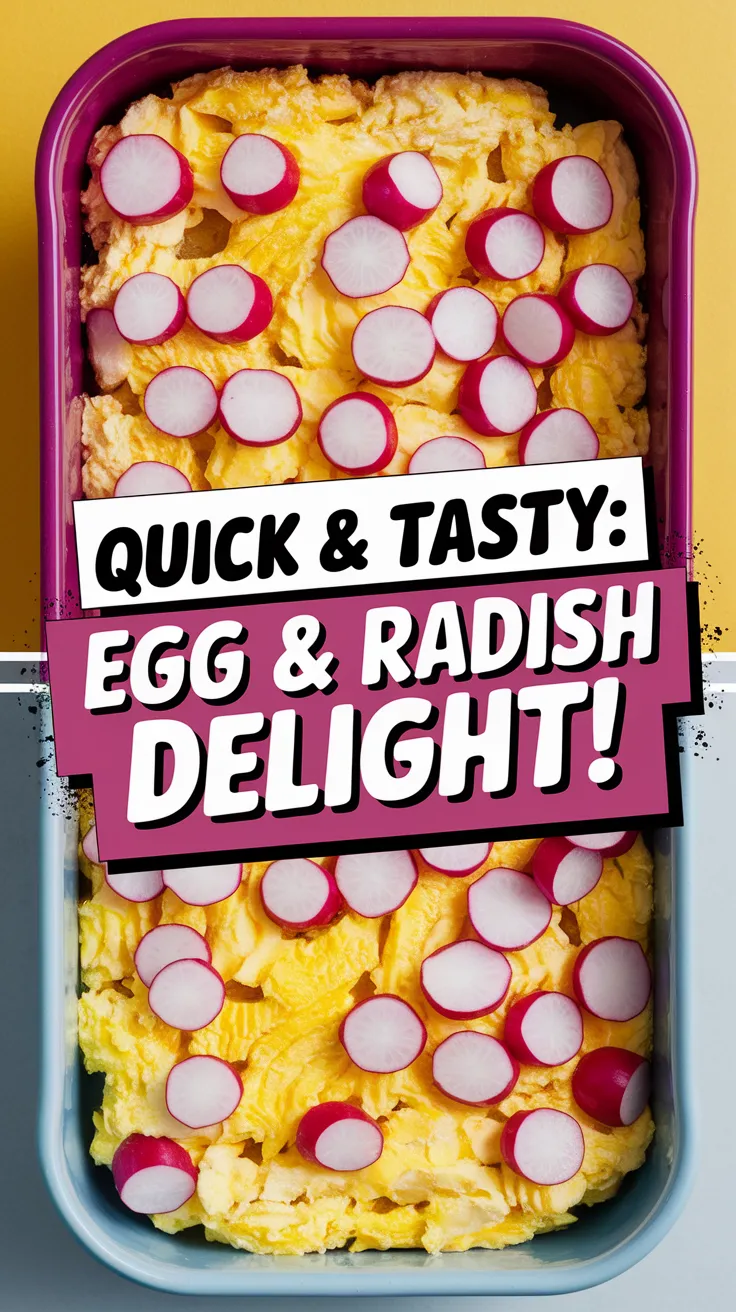 Delicious microwave egg dish topped with diced canned radishes.