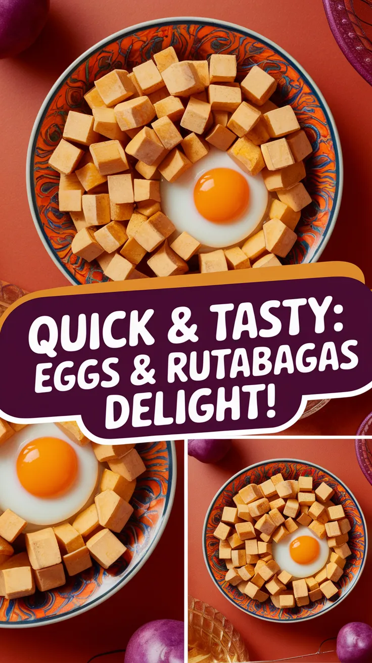 Delicious microwave egg served with canned diced rutabagas for a quick meal.