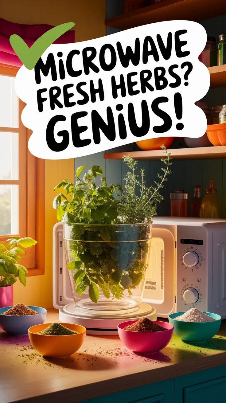 Fresh herbs in a microwave for quick seasoning preparation
