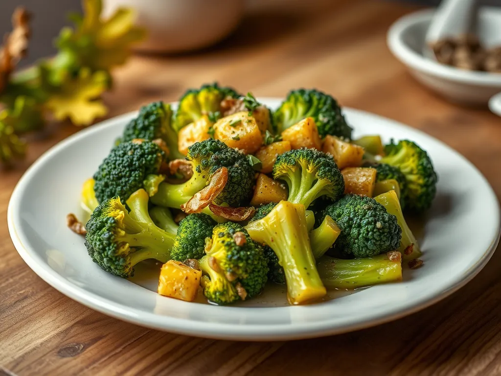 Delicious quick microwave garlic butter broccoli served on a plate