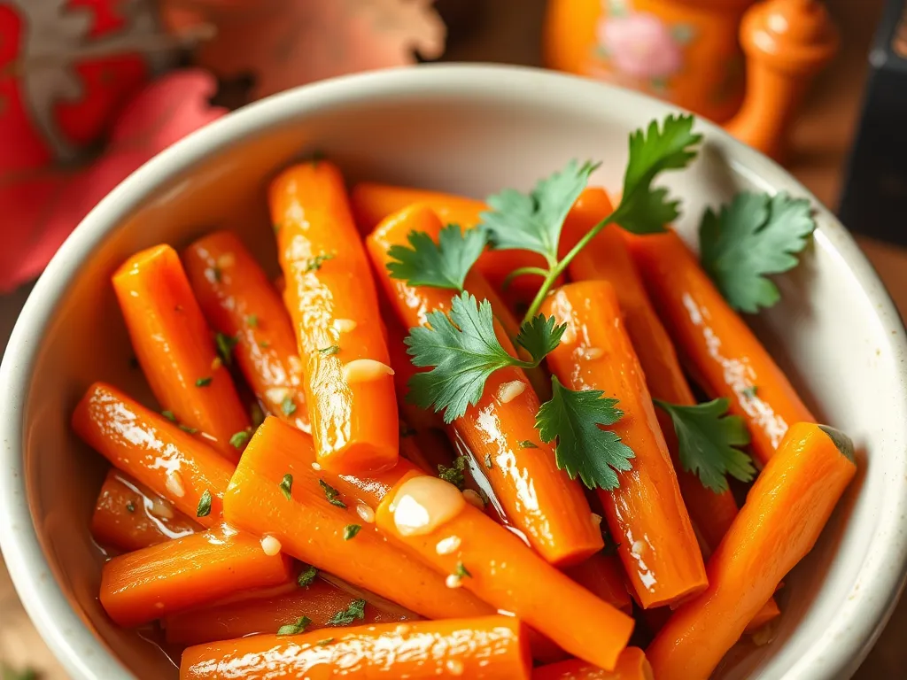 Delicious microwave garlic butter carrots garnished with herbs