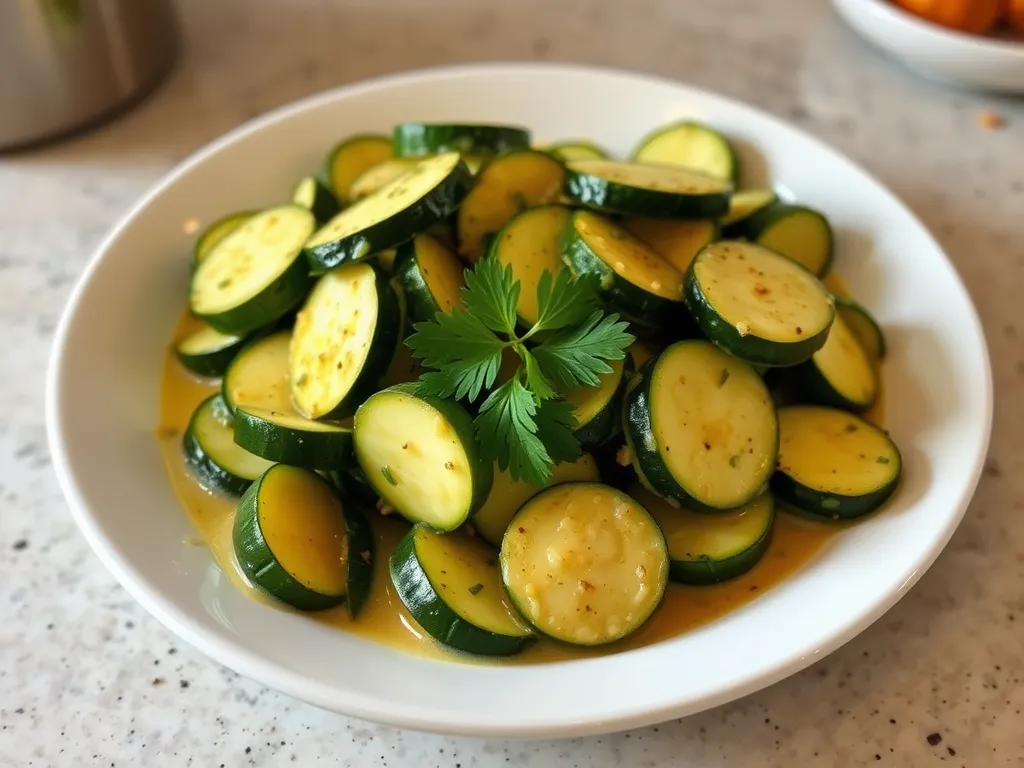 Delicious quick microwave garlic butter zucchini on a plate