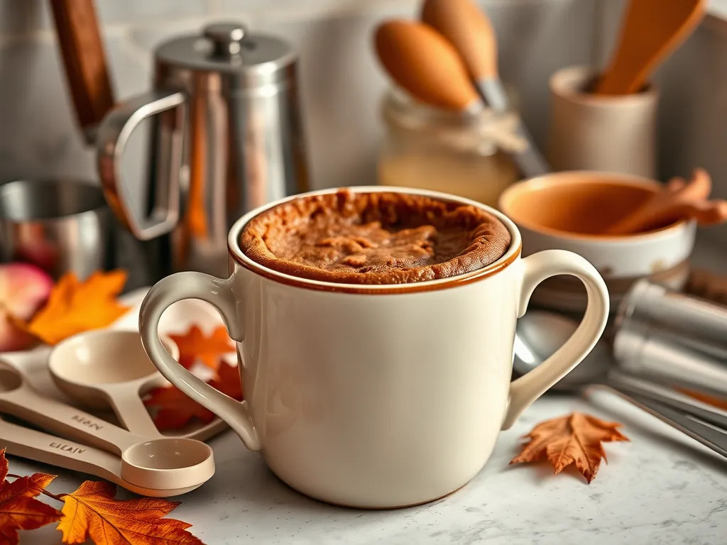 Delicious microwave gingerbread mug cake in a cozy kitchen setting