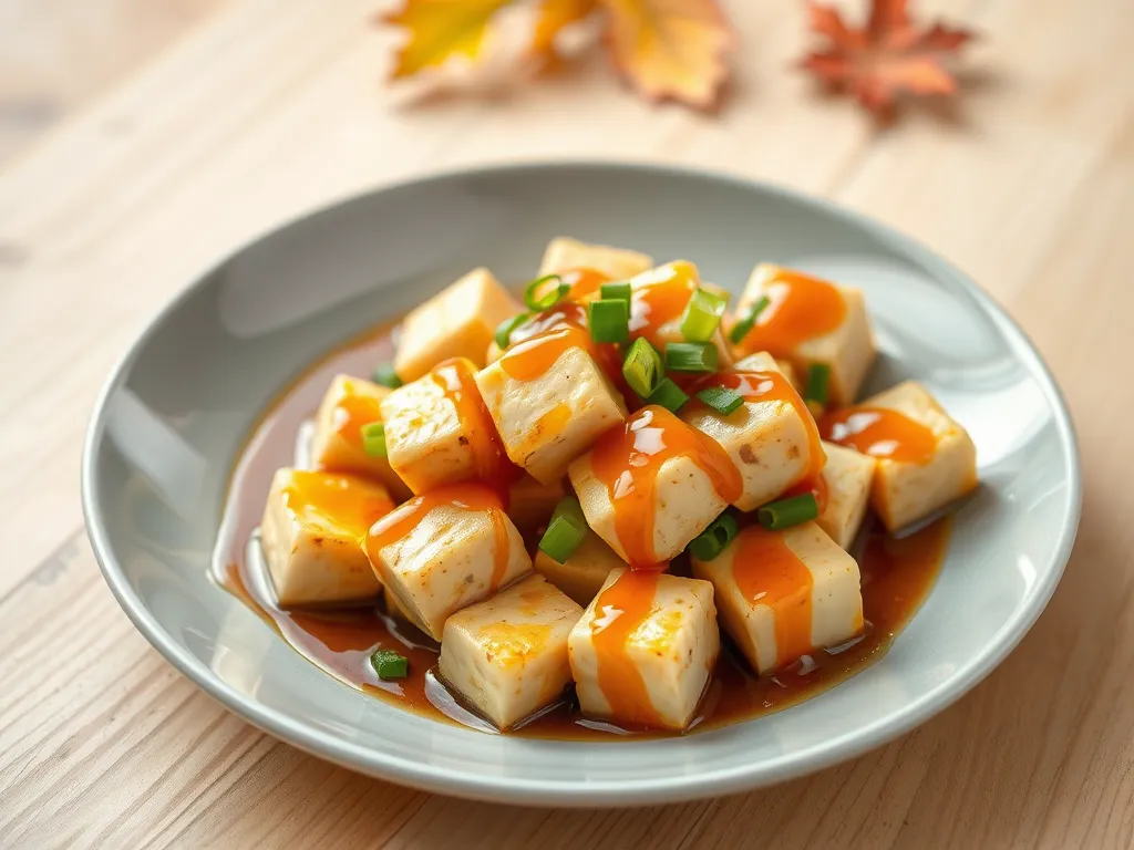 Delicious quick microwave honey garlic tofu with green onions