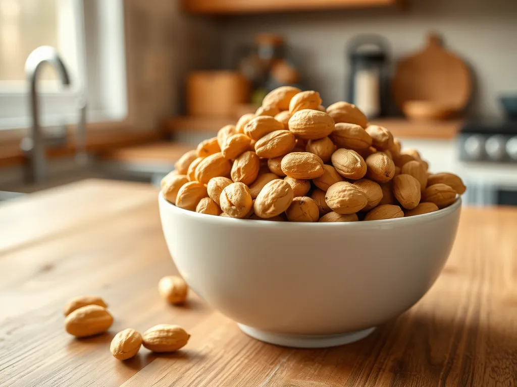Bowl of honey glazed nuts prepared quickly in the microwave