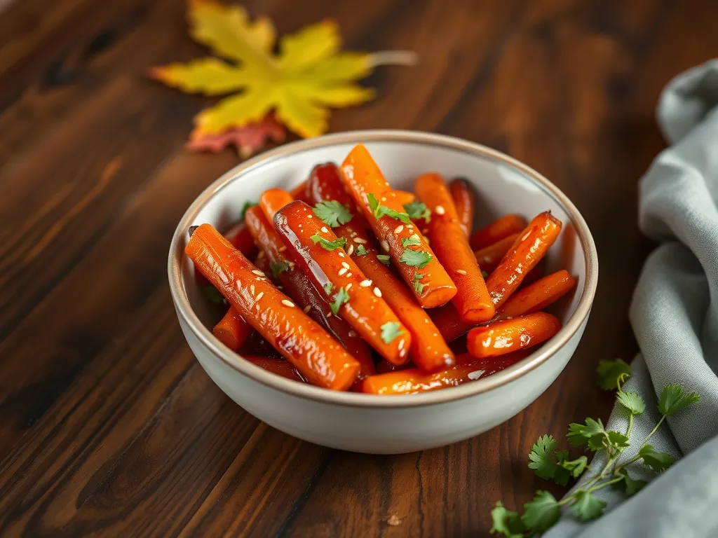 Delicious quick microwave honey sriracha carrots garnished with cilantro
