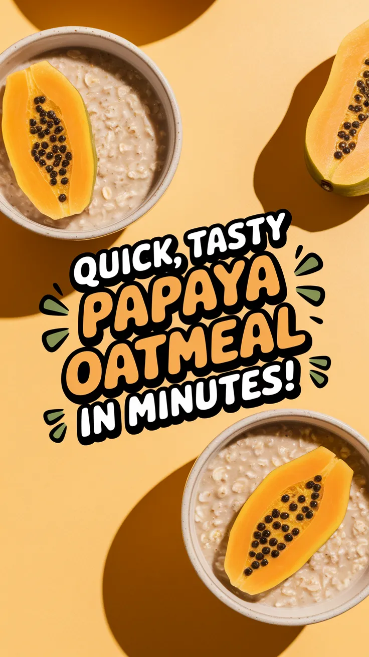 Bowl of lazy microwave instant oatmeal topped with canned papaya, perfect for a quick meal