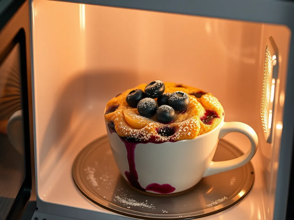 Delicious microwave lemon blueberry mug cake with fresh blueberries