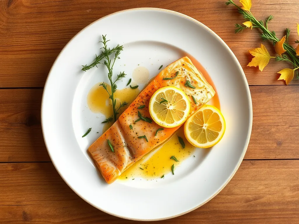 Delicious lemon garlic salmon dish prepared in Anyday microwave, perfect for a quick healthy meal.