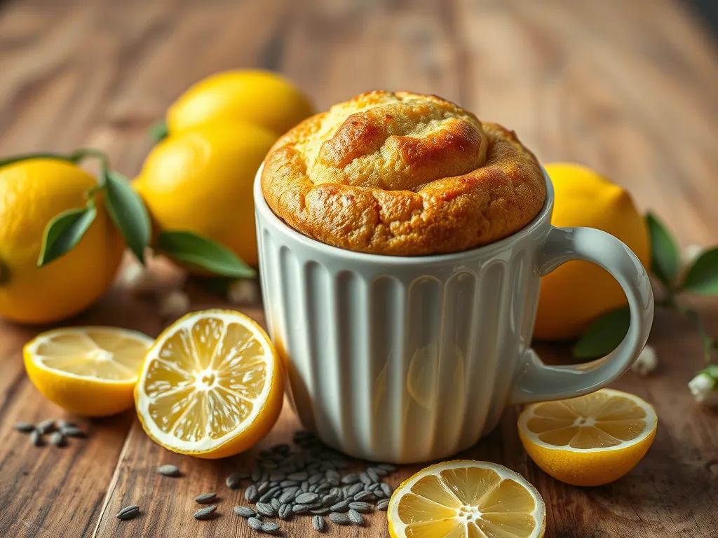 Delicious 2-Minute Microwave Lemon Poppy Seed Mug Muffin served in a mug