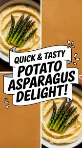 Microwave instant mashed potatoes topped with canned diced asparagus for a quick meal.