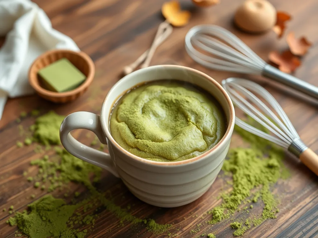 Delicious 2-Minute Microwave Matcha Latte Mug Cake in a cup
