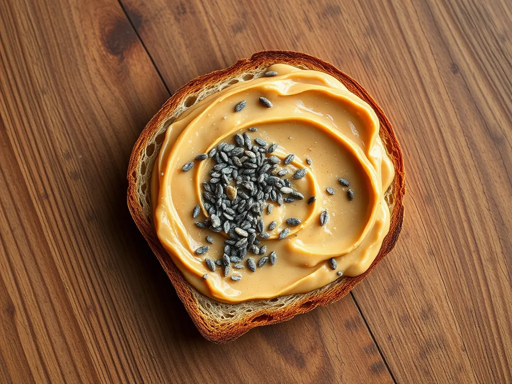 Delicious microwave peanut butter banana toast topped with seeds