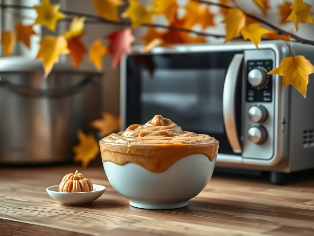 Bowl of creamy peanut butter fudge prepared in a microwave, highlighting the 4 ingredients used.